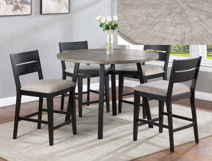 Major 5PC Counter Ht Woodgrain Table & 4) Chairs; round faux marble-top; Tan