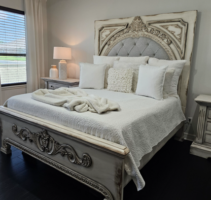 ALESSANDRA BEDROOM SET | 87" Tall | Rustic Distressed Finish | Waxed Off-White Wood | Includes Delivery and Assembly