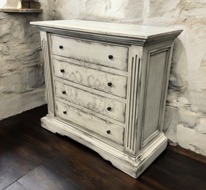 ALESSANDRA BEDROOM SET | 87" Tall | Rustic Distressed Finish | Waxed Off-White Wood | Includes Delivery and Assembly