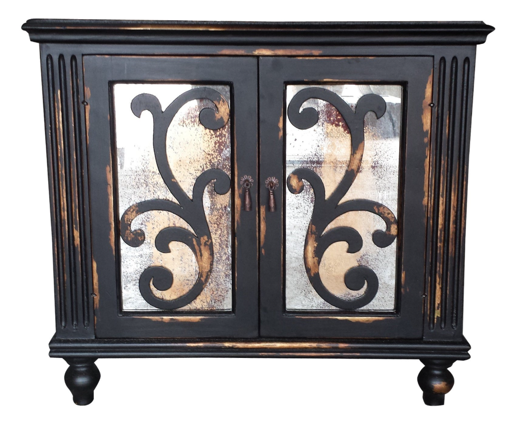 Poitiers Bedroom Set - Dark Hand-Carved Wood - Gold Antique Mirror