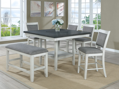 Fulton 6-PC Counter Ht Chalk Gray Dining Set | 1) Table, 4) Chairs, 1) Bench