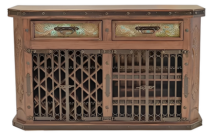 Thunder Ridge Wine Cabinet & Rack With Embossed Copper Drawers