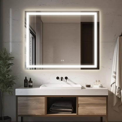 Center Glow and Backlit LED Bathroom Mirror (40 to 50 in) - Adjustable Brightness and Color Temperature - Anti-Fog