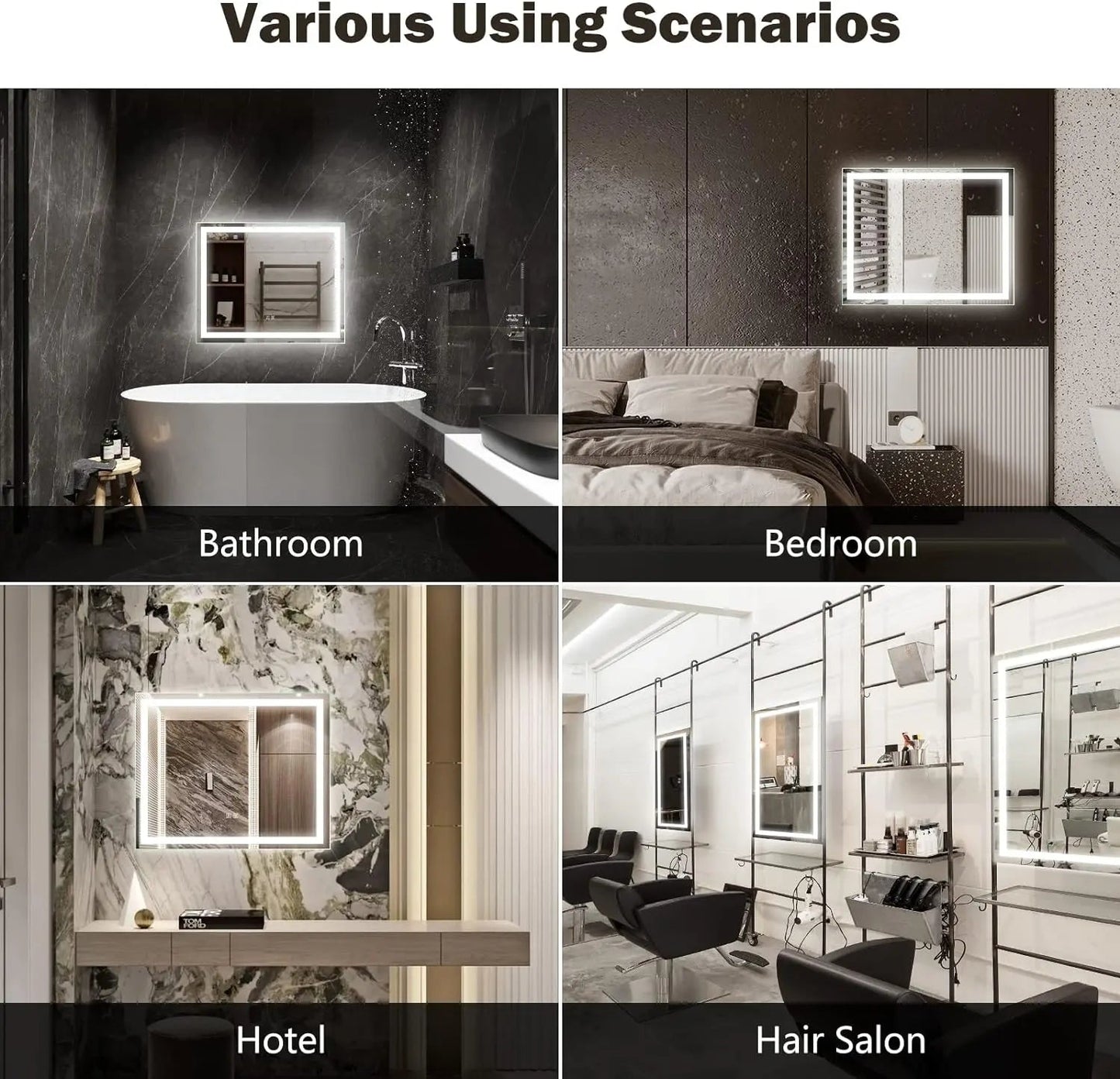 Center Glow and Backlit LED Bathroom Mirror (40 to 50 in) - Adjustable Brightness and Color Temperature - Anti-Fog