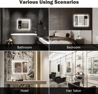 Center Glow and Backlit LED Bathroom Mirror (40 to 50 in) - Adjustable Brightness and Color Temperature - Anti-Fog