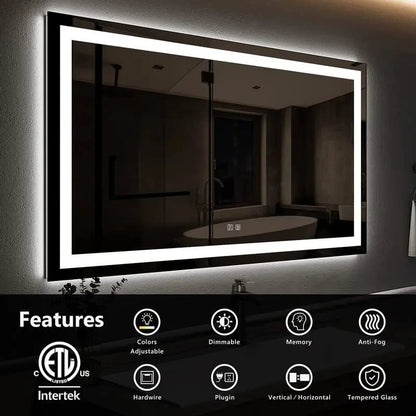 Center Glow and Backlit LED Bathroom Mirror (40 to 50 in) - Adjustable Brightness and Color Temperature - Anti-Fog