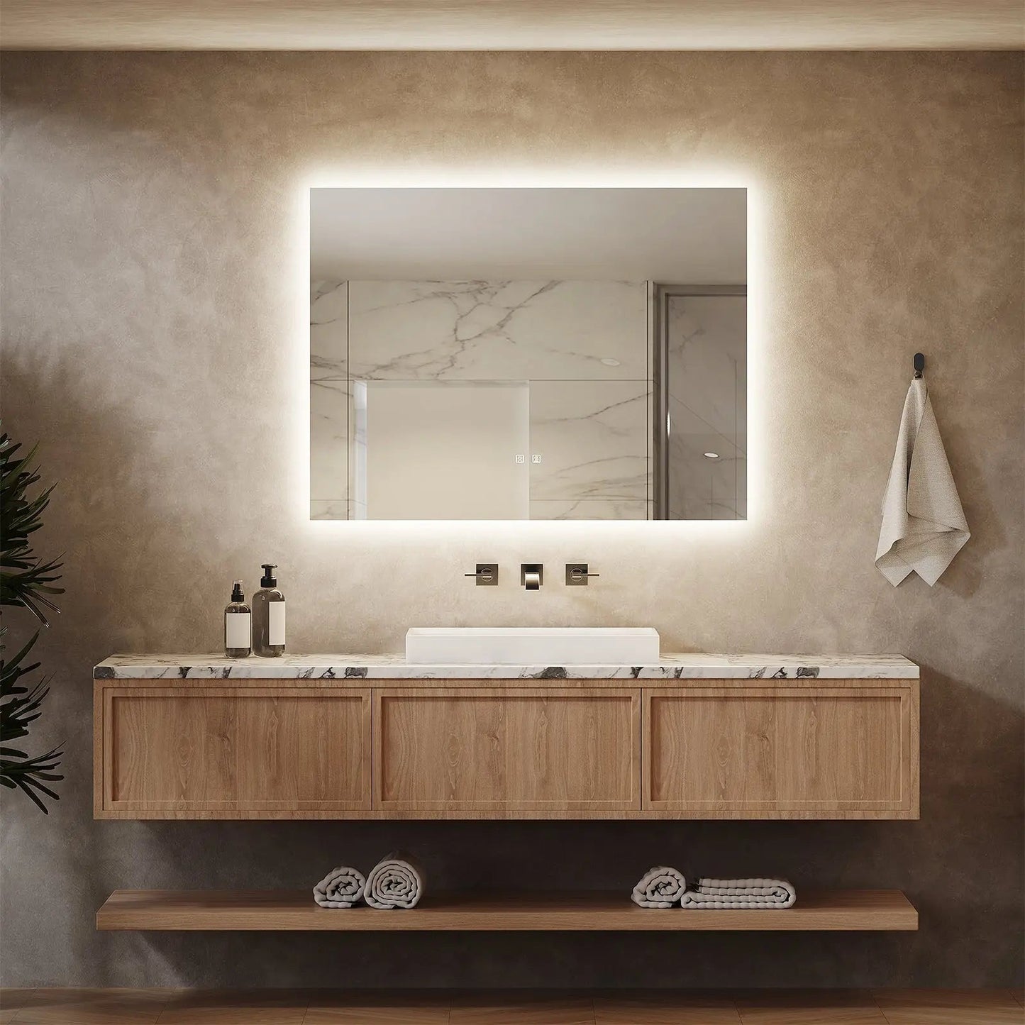 Standard Sleek Backlit LED Bathroom Mirror (40-50 in) - Adjustable Color & Temperature - Anti-Fog
