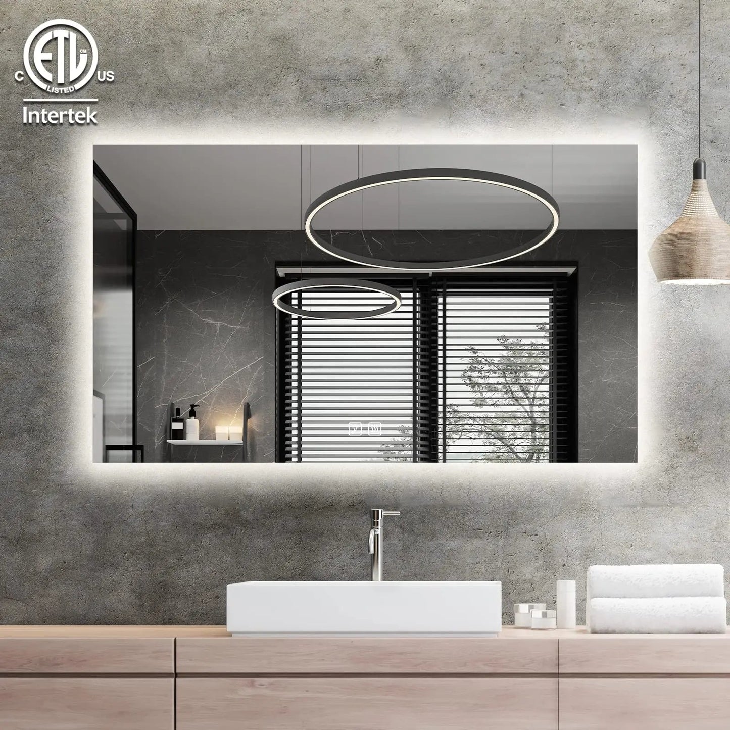 Standard Sleek Backlit LED Bathroom Mirror (40-50 in) - Adjustable Color & Temperature - Anti-Fog