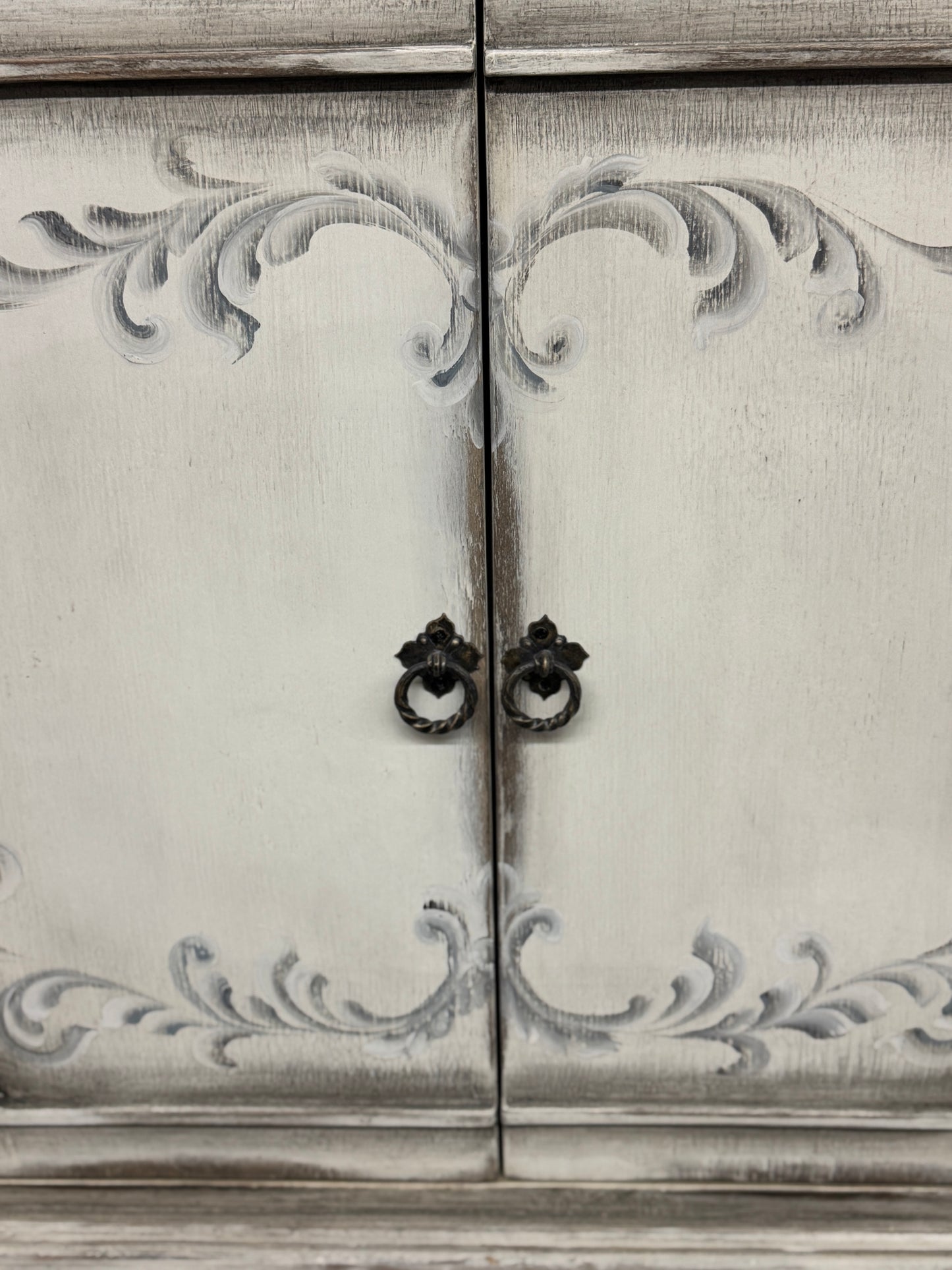 Marcilly-sur-Maulne Antique White Dining Room Buffet Table, Distressed Wood - 17.5 x 77.5 x 41.5