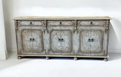 Valencia European Estate Weathered Gray Handcrafted Dining Room Buffet Table - 13 x 90 x 41