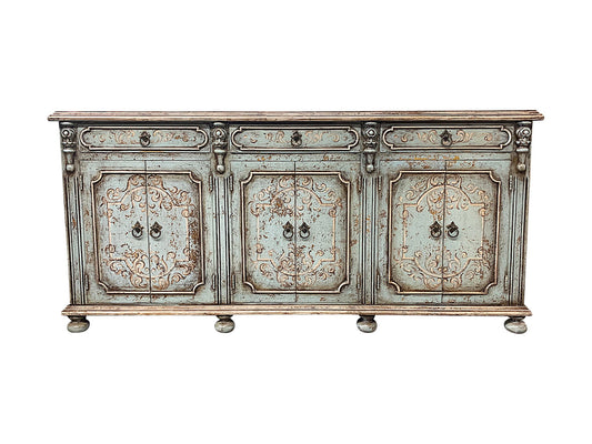 Portofino Seafoam Handcrafted Dining Room Buffet Table 13 x 90 x 41 Vintage Glow