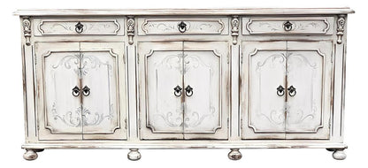 Chambord Ivory Distressed Dining Room Buffet Table 13 x 90 x 41, European Vintage Charm