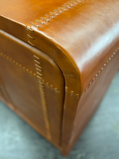 Villesavin Cognac Leather Handcrafted Dining Room Buffet Table - 19 x 78 x 33