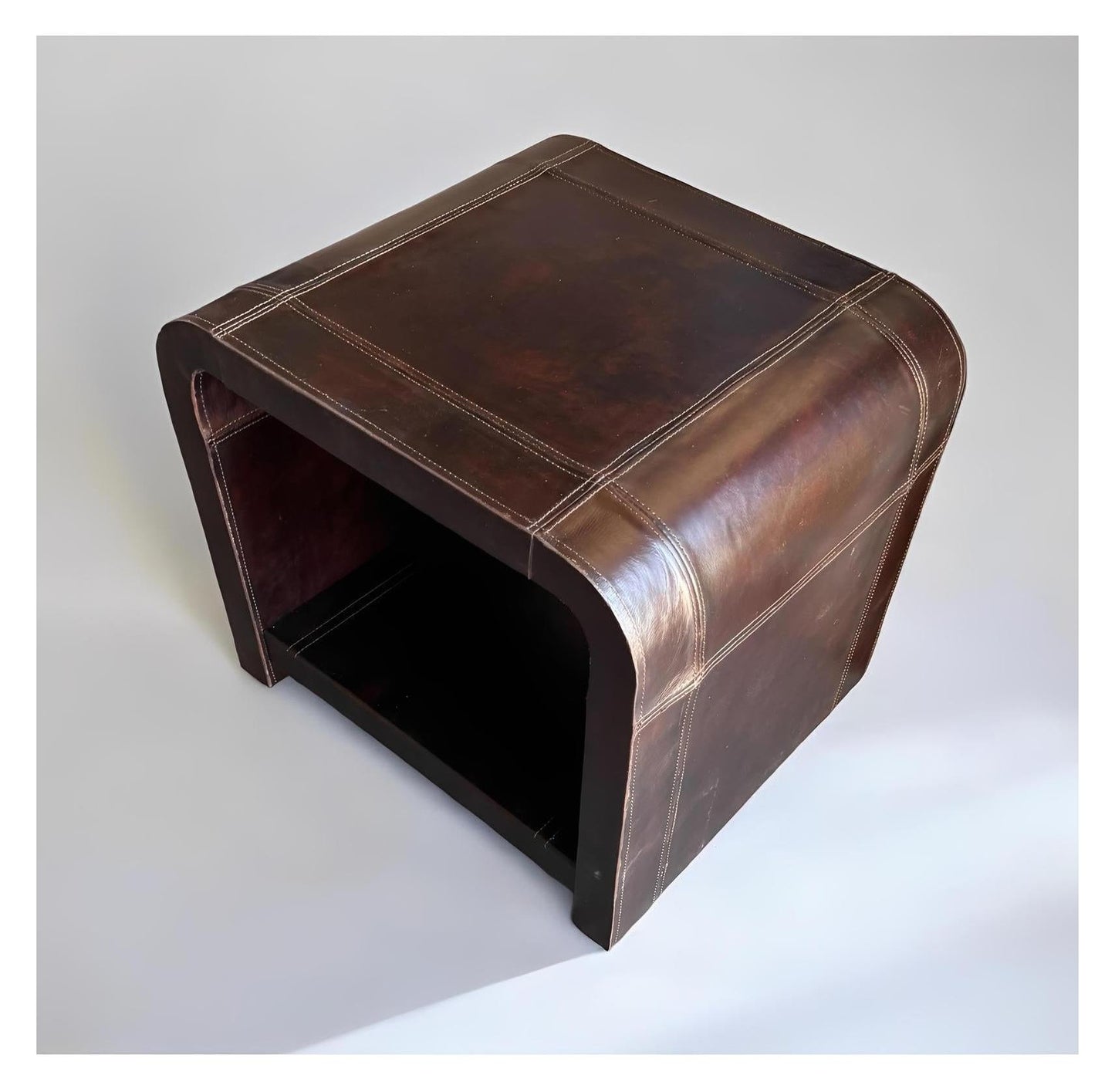 Piriac-sur-Mer End Tables (2-Pack), Dark Brown Leather, Curved Open Cubby