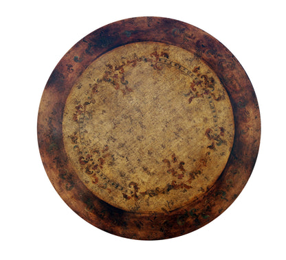 Carennac Dining Table - Round, Antique Brown, Intricately Carved Pedestal With Acanthus Leaf Motif