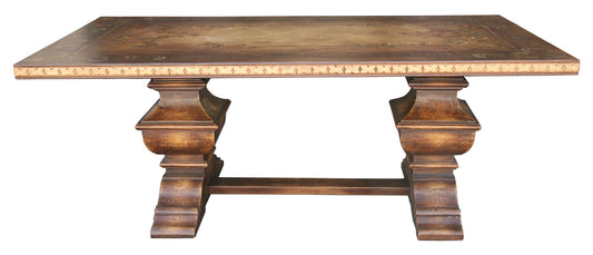Valensole Dining Table - Rectangular, Antique Brown, Ornate Border Inlay