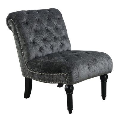 ARMLESS ACCENT CHAIR, DARK GREY, BUTTON TUFTED, LUXURY (2-Pack)