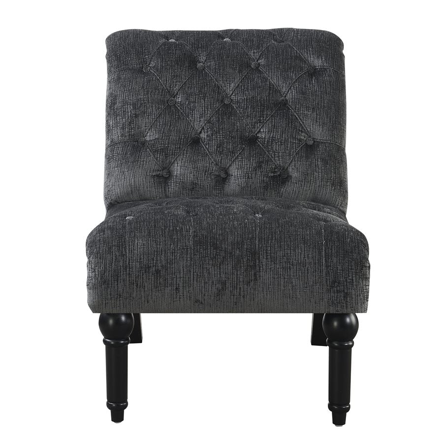 ARMLESS ACCENT CHAIR, DARK GREY, BUTTON TUFTED, LUXURY (2-Pack)