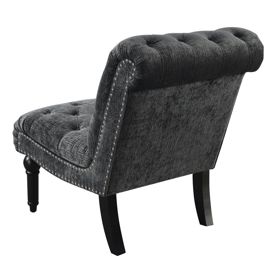 ARMLESS ACCENT CHAIR, DARK GREY, BUTTON TUFTED, LUXURY (2-Pack)