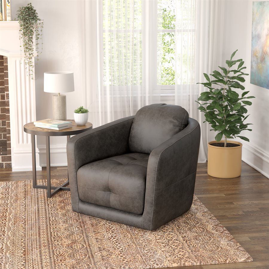 Steel Grey Upholstered Swivel Chair 360-Degree Modern Style (2-Pack)