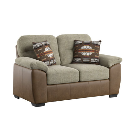 LOVESEAT W /  2 PILLOW - TWO TONE BEIGE / BROWN PU