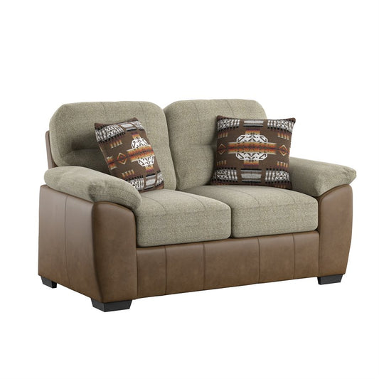 LOVESEAT W /  2 PILLOW - TWO TONE BEIGE / BROWN PU