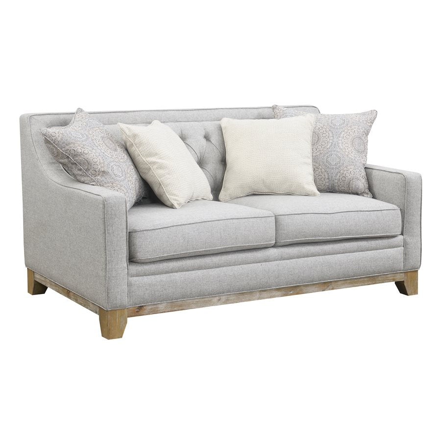 LOVESEAT W / 4 PILLOWS  Gray Textured Fabric, Classic, Button Tufted