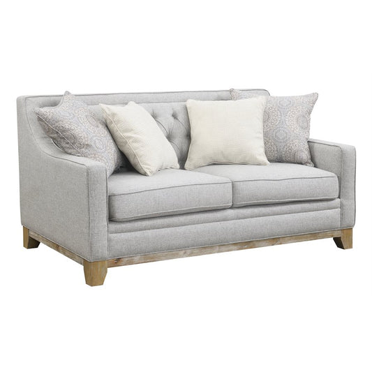 LOVESEAT W / 4 PILLOWS  Gray Textured Fabric, Classic, Button Tufted