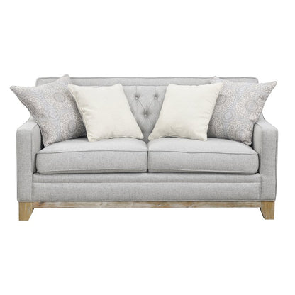 LOVESEAT W / 4 PILLOWS  Gray Textured Fabric, Classic, Button Tufted