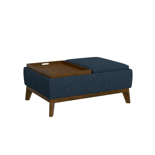 OTTOMAN W /  WOOD BASE, STORAGE & TRAYS - NAVY