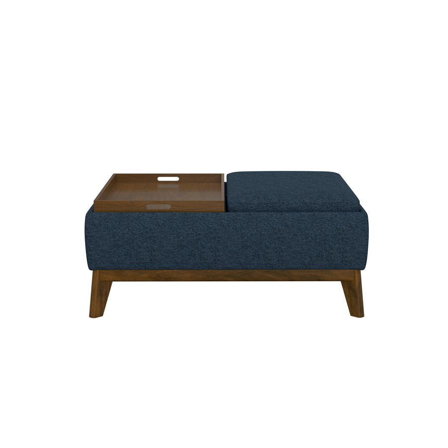 OTTOMAN W /  WOOD BASE, STORAGE & TRAYS - NAVY