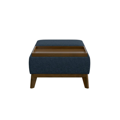 OTTOMAN W /  WOOD BASE, STORAGE & TRAYS - NAVY