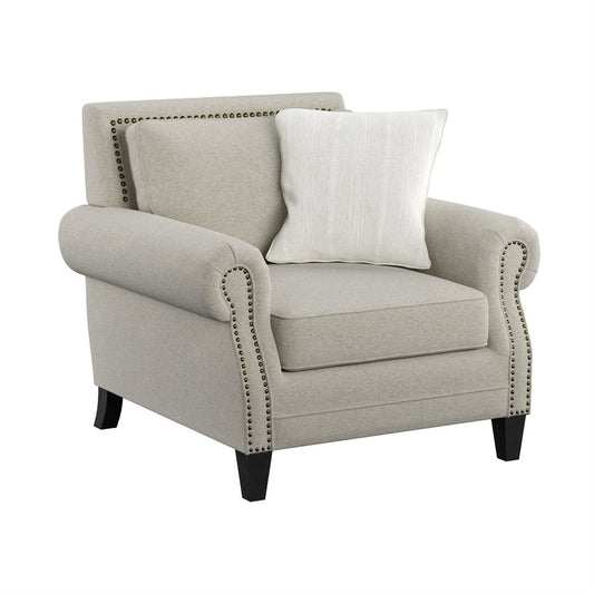 CHAIR W / 1 PILLOW Saxon Beige fabric, Rolled arms, Bronze Nailhead Trim (2-Pack)