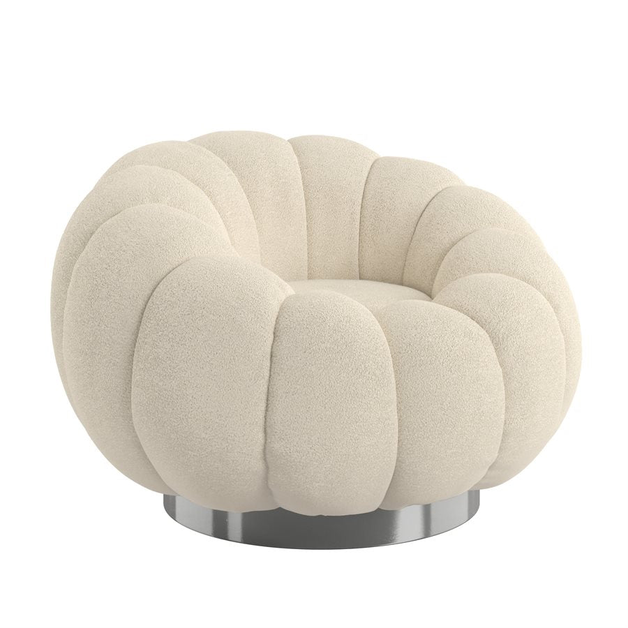 Pumpkin Swivel White Boucle Fabric Contemporary Chair Spring Support (2-Pack)