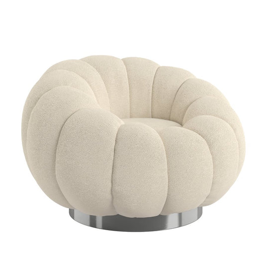 Pumpkin Swivel White Boucle Fabric Contemporary Chair Spring Support (2-Pack)