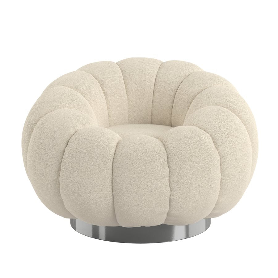 Pumpkin Swivel White Boucle Fabric Contemporary Chair Spring Support (2-Pack)