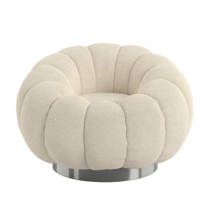 Pumpkin Swivel White Boucle Fabric Contemporary Chair Spring Support (2-Pack)