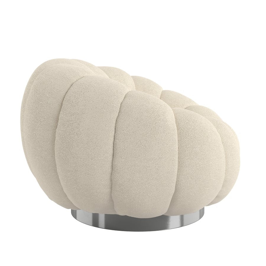 Pumpkin Swivel White Boucle Fabric Contemporary Chair Spring Support (2-Pack)
