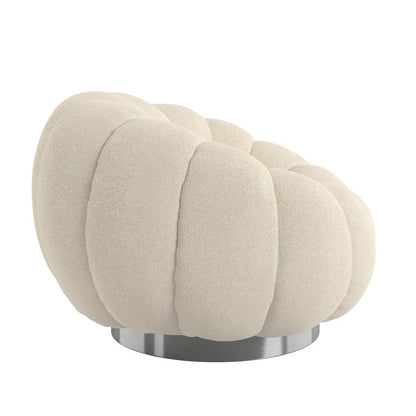 Pumpkin Swivel White Boucle Fabric Contemporary Chair Spring Support (2-Pack)