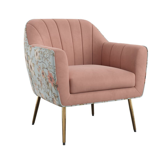 Recycled Pink Floral Velvet Mid-Century Modern Chair Spring Support (2-Pack)