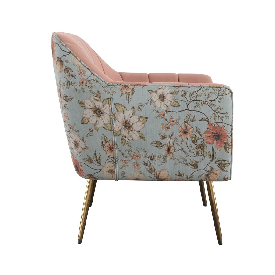 Recycled Pink Floral Velvet Mid-Century Modern Chair Spring Support (2-Pack)