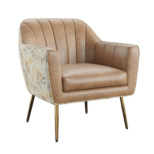 Vintage Saddle Floral Faux Leather Mid-Century Modern Chair Spring Support (2-Pack)