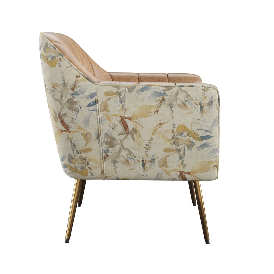 Vintage Saddle Floral Faux Leather Mid-Century Modern Chair Spring Support (2-Pack)