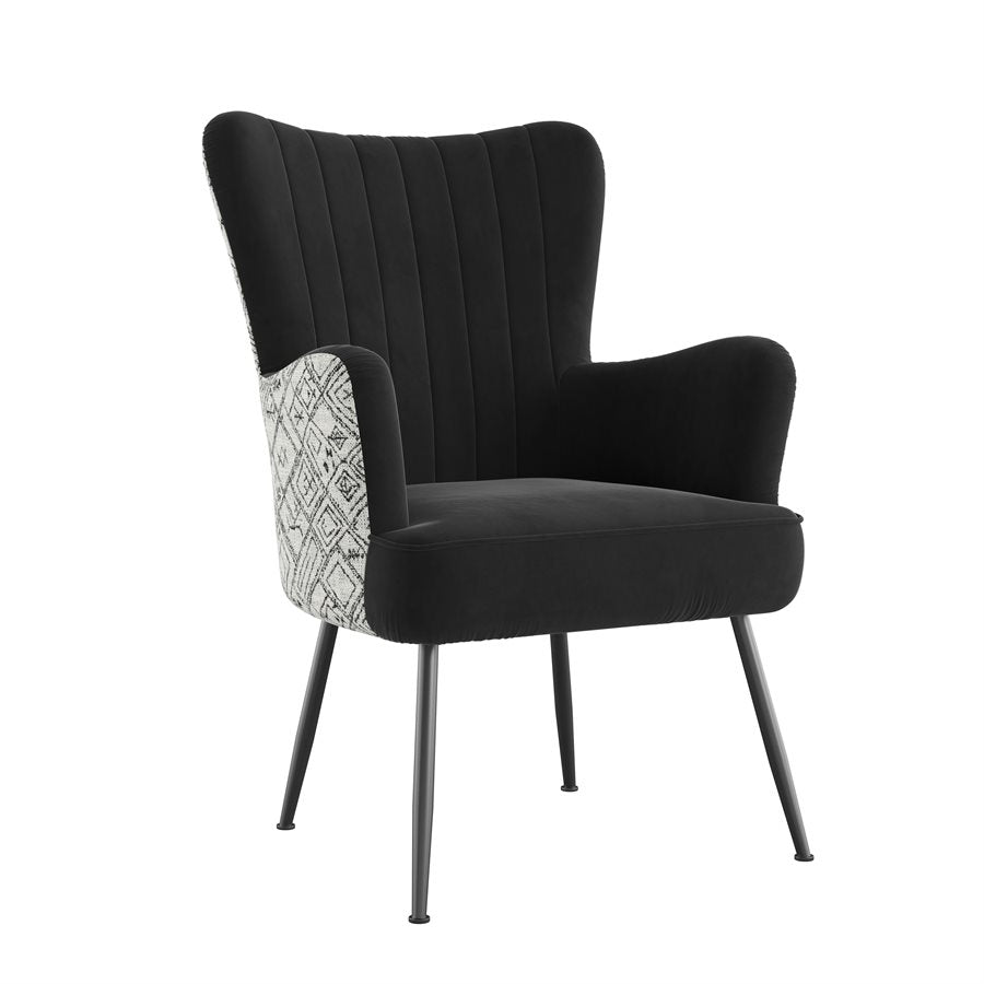 Recycled Black Boho Velvet Mid-Century Modern Chair (2-Pack)