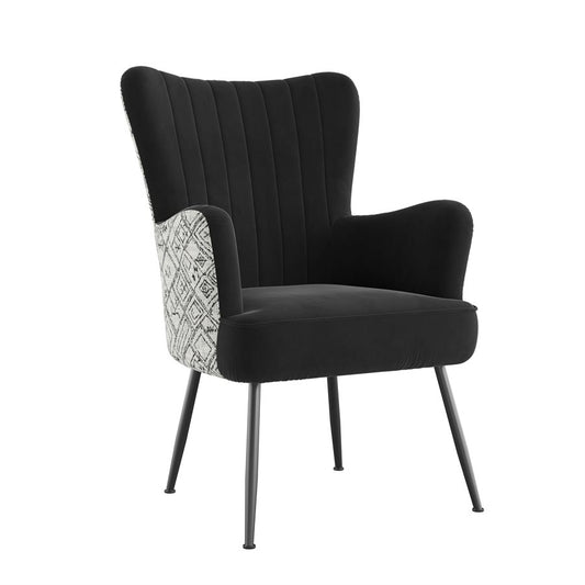 Recycled Black Boho Velvet Mid-Century Modern Chair (2-Pack)