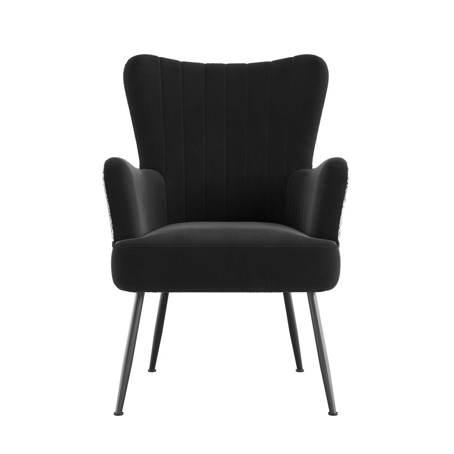 Recycled Black Boho Velvet Mid-Century Modern Chair (2-Pack)