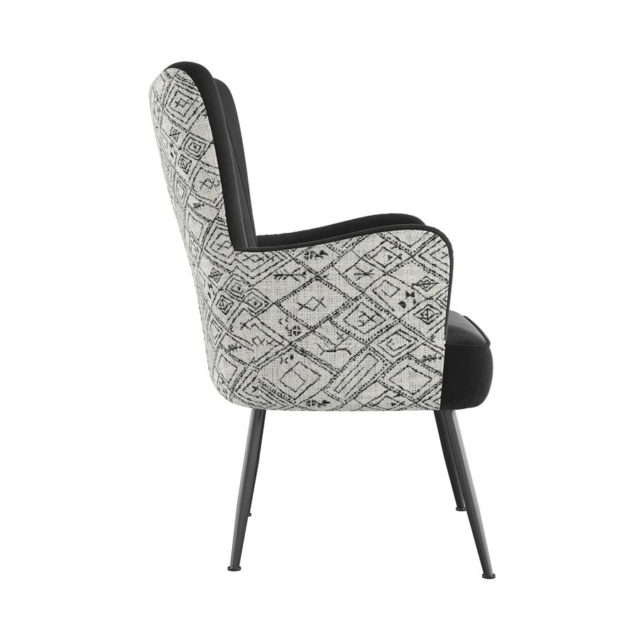Recycled Black Boho Velvet Mid-Century Modern Chair (2-Pack)