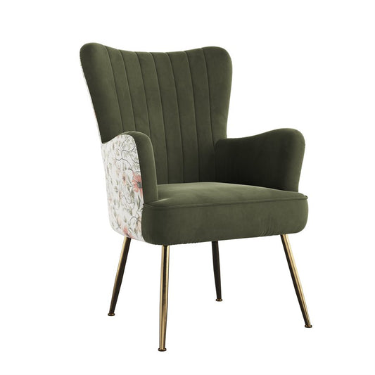 Recycled Green Floral Velvet Mid-Century Modern Chair (2-Pack)