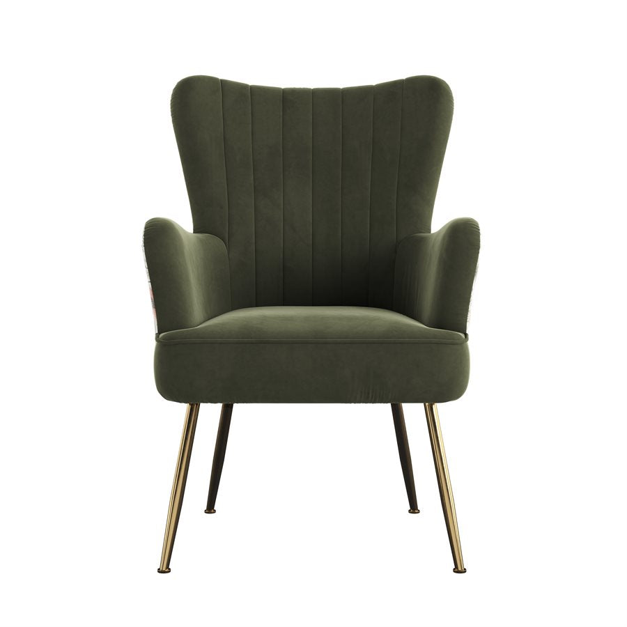 Recycled Green Floral Velvet Mid-Century Modern Chair (2-Pack)