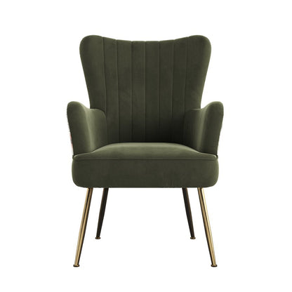 Recycled Green Floral Velvet Mid-Century Modern Chair (2-Pack)